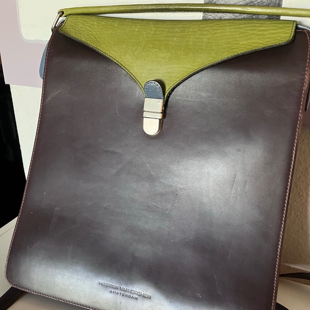 Hester van Eeghen Brown, Avocado Green and Marine Blue Leather Backpack